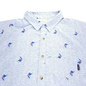 Columbia PFG Shirt Men XL All‎ Over Print Swordfish Marlin Fishing Caped Venting